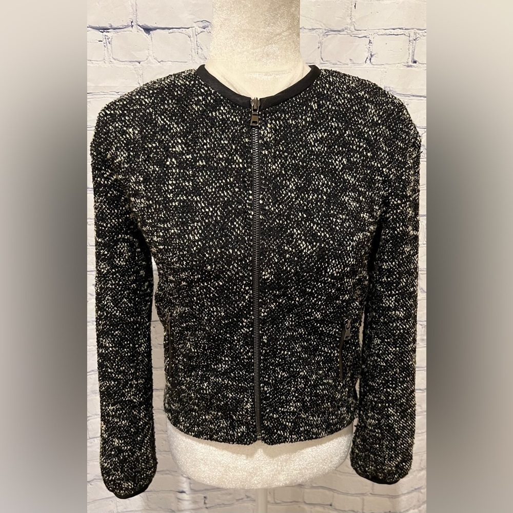 Black & White Tweed Jacket Moto By Ann Taylor Size XS
